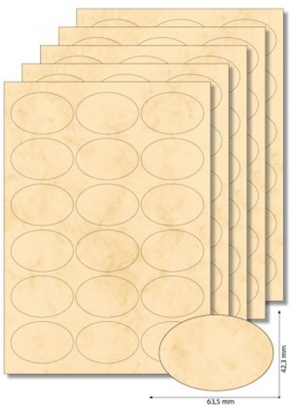 Etiketten beige marmoriert oval 63,5x42,3mm selbstklebend, 20 Blatt A4